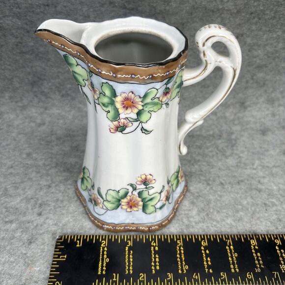 ANTIQ NIPPON Hand Painted Pitcher 7.5" Floral/Raised Beaded Detail 1920s Japan - Picture 6 of 12